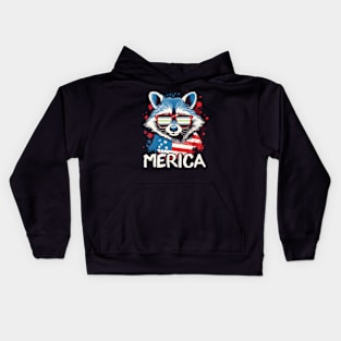 4Th Of July Merica Raccoon Agender Sun Flag Kids Hoodie